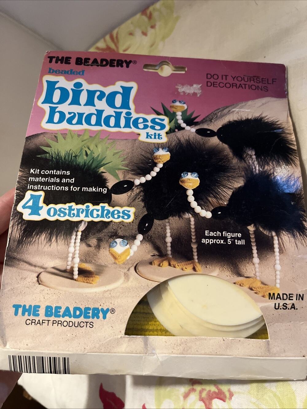 Vintage The Beadery 4 Beaded Black Ostrich Kit Kitsch Fun NOS 1988 B32